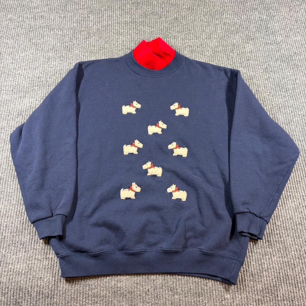 Radish Countrywear‎ Sweatshirt Women's XL Navy Scottie Dog Embroidered Grandma